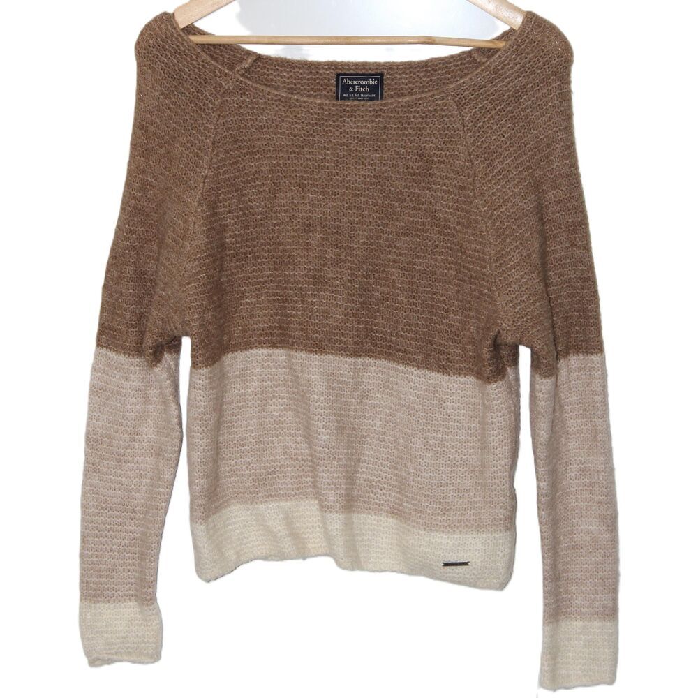 Womens Abercrombie & Fitch Cream Tan Brown Long Sleeve Crew Neck Sweater Size S
